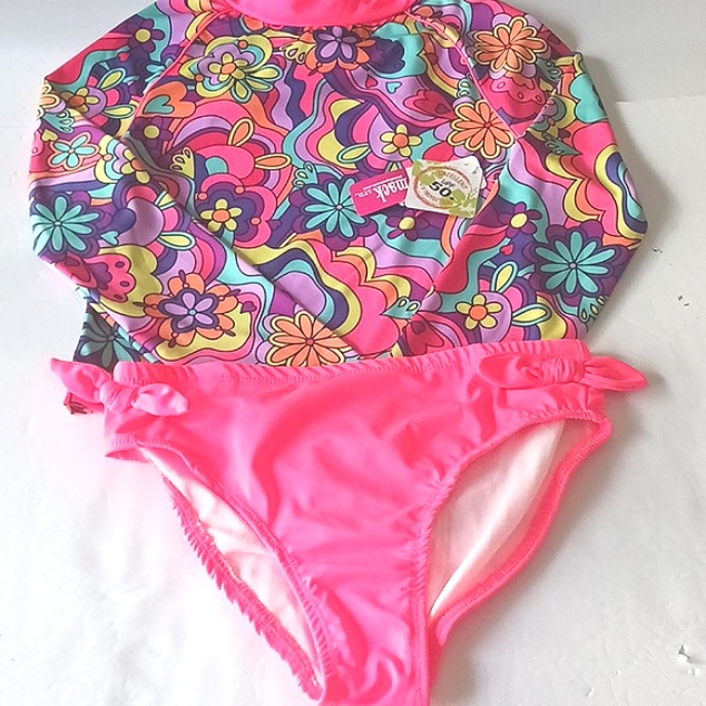 NWT Penelope Mack Cute 2 Piece Multi-Color Long Sleeve Swimset Size 12